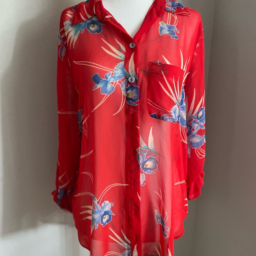 Free people tropical shirt red sheer